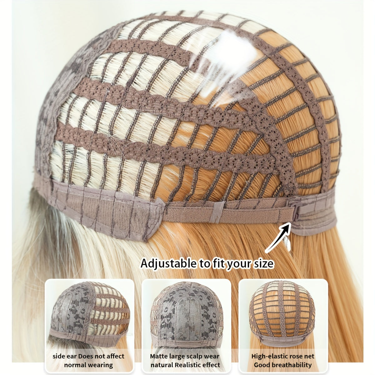 Shoulder Length Ombre Blonde Wig for Women Christmas Costume Cosplay High Density Synthetic Layered Straight Hair Wigs with Bangs Heat Resistant Fiber 20 Inch